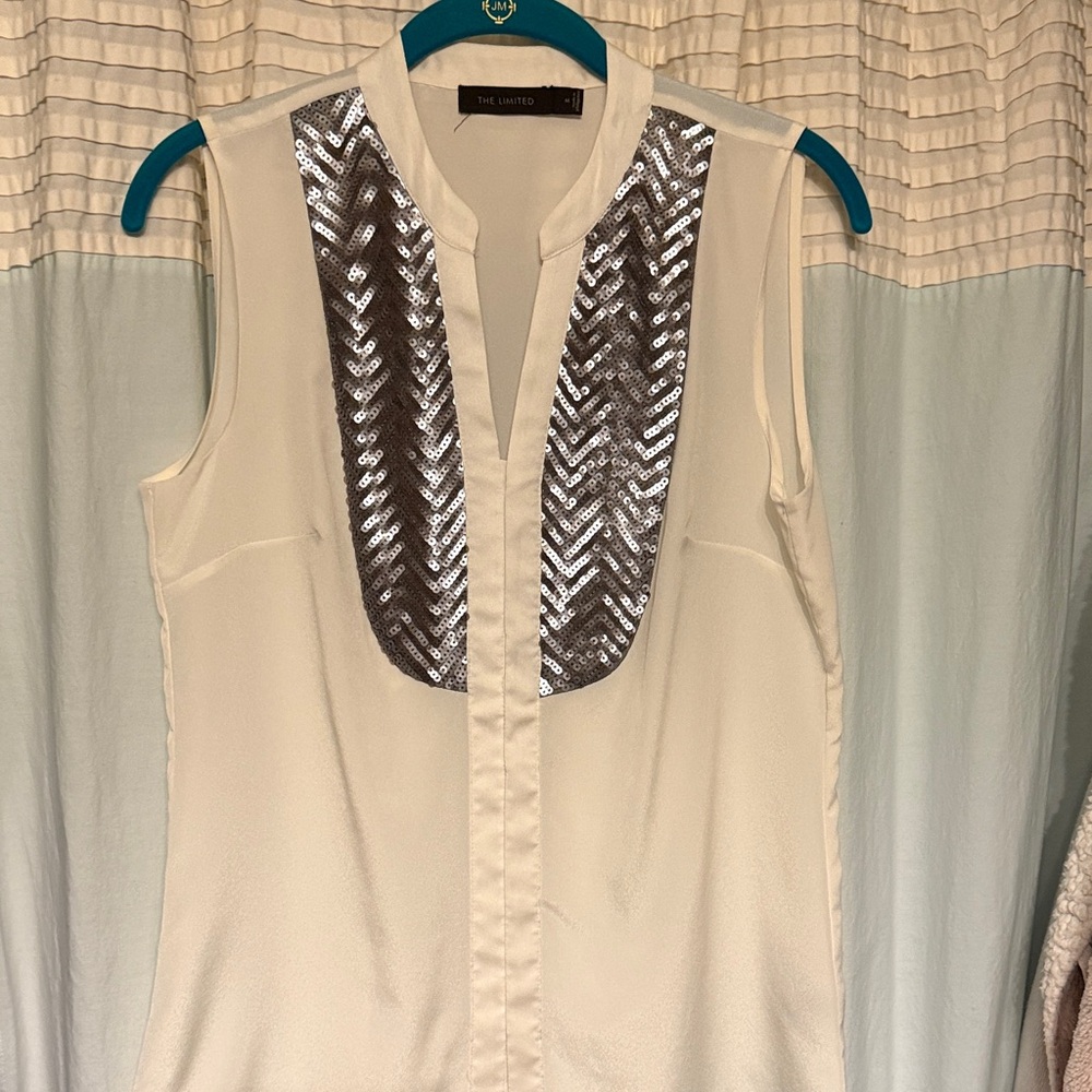 The Limited Women's Ivory Sleeveless Blouse with Metallic Details